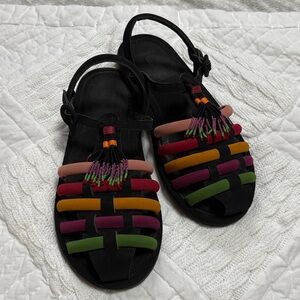Farm Rio Black Beaded Rainbow Tube Strap Sandal size 11